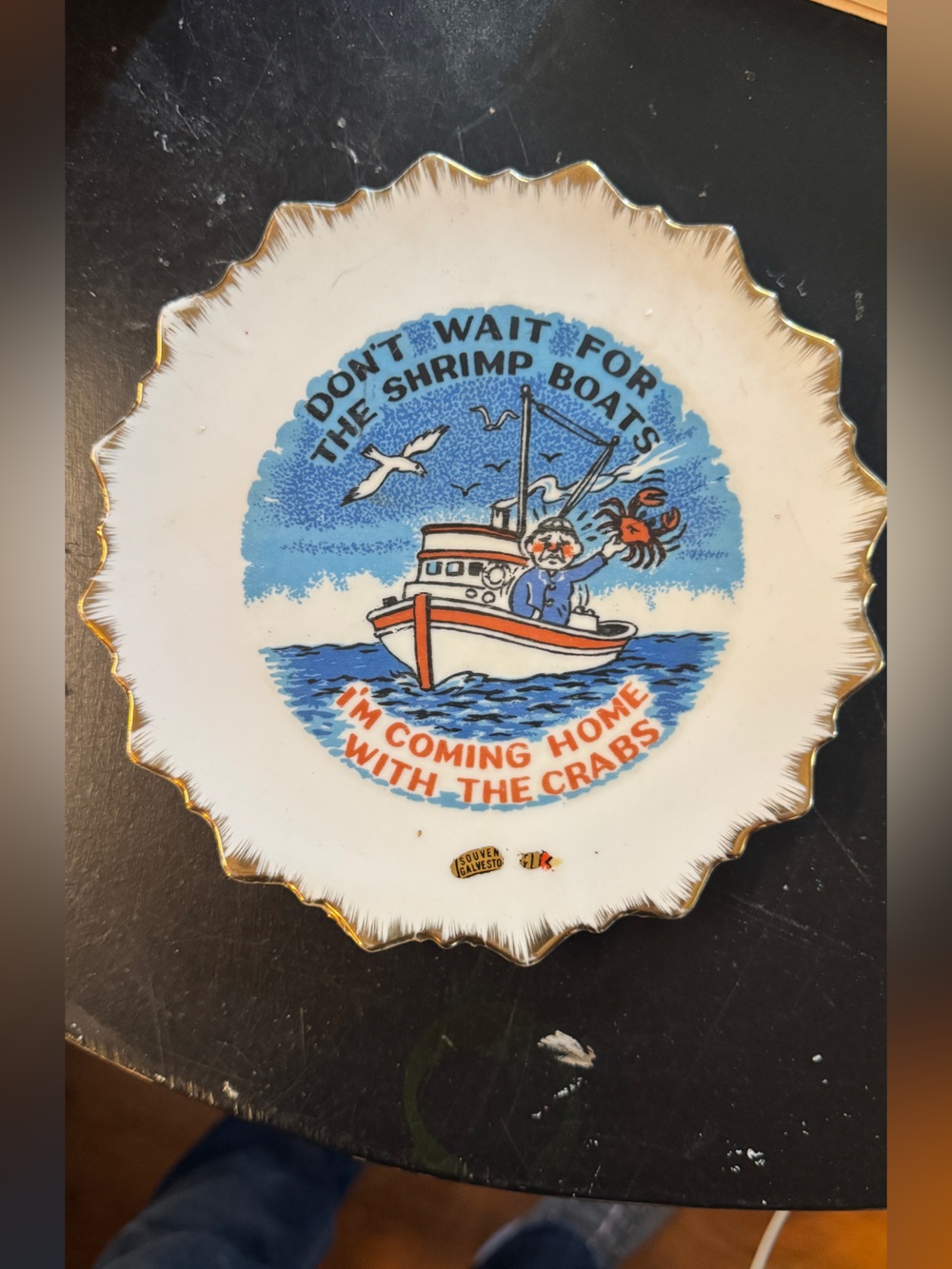 Vintage Nautical Collector 6” Decorative Plate - White with Blue & Orange Design